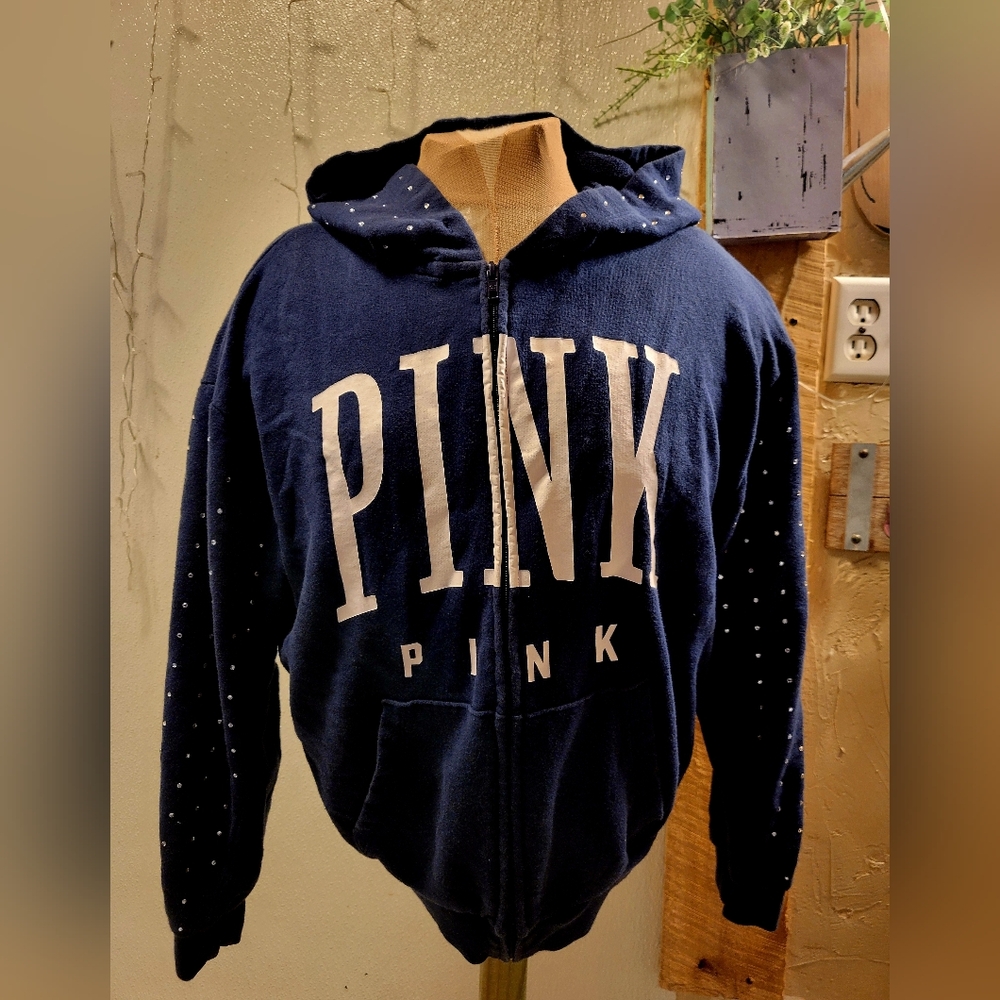 Navy Blue Rhinestone PINK Hoodie